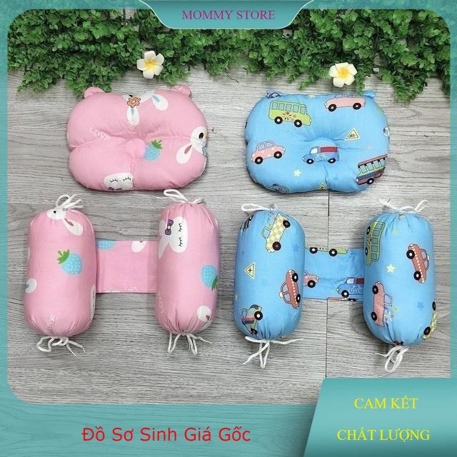 Bộ gối chẹn bông vỏ lụa hàn quốc , bông mềm tinh khiết chống giật mình cho bé.