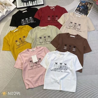 Áo thun nữ tay ngắn cổ tròn in hình chữ lọ nước hoa X hàng Quảng Châu chất cotton, áo phông baby tee mùa hè 0295 2