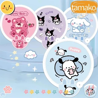 Quạt có thể gập lại TAMAKO Kuromi, Quạt bỏ túi tròn bằng vải Polyester, Quạt làm mát hoạt hình Mini bằng nhựa dễ thương