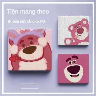 Gấu bông Gương trang điểm gấp di động hình gấu dâu tây hoạt hình dành cho nữ, gương nhỏ trang điểm ký túc xá sinh viên đơn giản để mang theo bên mình