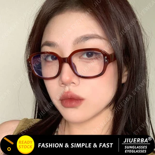 (Jiuerba) Kính mắt gọng nhỏ màu đỏ cổ điển dành cho nữ Kính chống bức xạ thời trang Hàn Quốc dành cho nam
