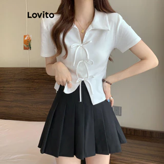 Lovito Áo thun nơ trơn thông thường dành cho nữ LNE63287