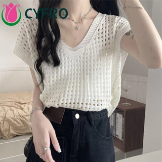 Cyfro Rỗng Ra Dệt Kim Áo Thun, Áo Len Móc Đi Biển Quá Khổ, Giải Trí Phong Cách Bohemian Áo Chui Đầu Cardigan Lưới Câu Cá Cô Gái