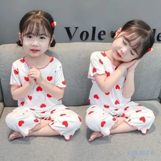 Bé Gái Hai Mảnh Bộ Đồ Ngủ Mùa Hè Tình Yêu Tay Ngắn Mỏng Phong Cách Trẻ Em Nhà Quần Áo Nhỏ Vừa Trẻ Em Bé Điều Hòa Không Khí Quần Áo Công Chúa