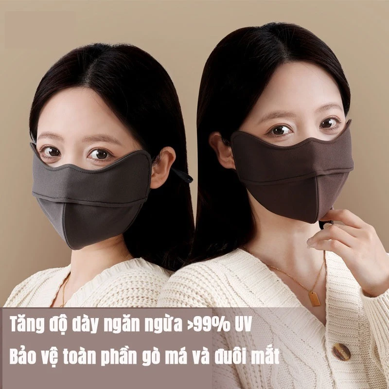 Khẩu Trang Chống Nắng 2 Lớp Che Kín Gò Má Ngăn Ngừa Tia UV 99%, Thoáng Khí, Co Giãn Tốt