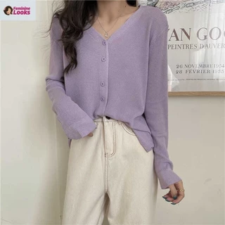 Phiên Bản Hàn Quốc Dài Tay Đáy Dệt Kim Cardigan Mỏng Rời Thoáng Khí Chống Nắng Top 3ICL