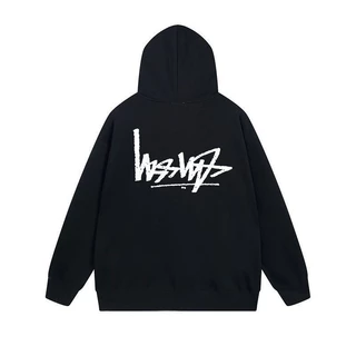 Stussy Nam In Hình Ngược Có Mũ Trùm Đầu Dây Kéo Áo Thun Nữ Cotton Cardigan Áo