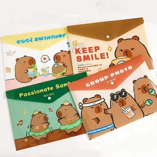 4 Cái / lốc Capybara Kawaii Phim Hoạt Hình A4 Lưu Trữ Tập Tin Thư Mục Bền PVC Văn Phòng Giấy Đựng Tài Liệu Túi Trẻ Em Văn Phòng Phẩm Quà Tặng