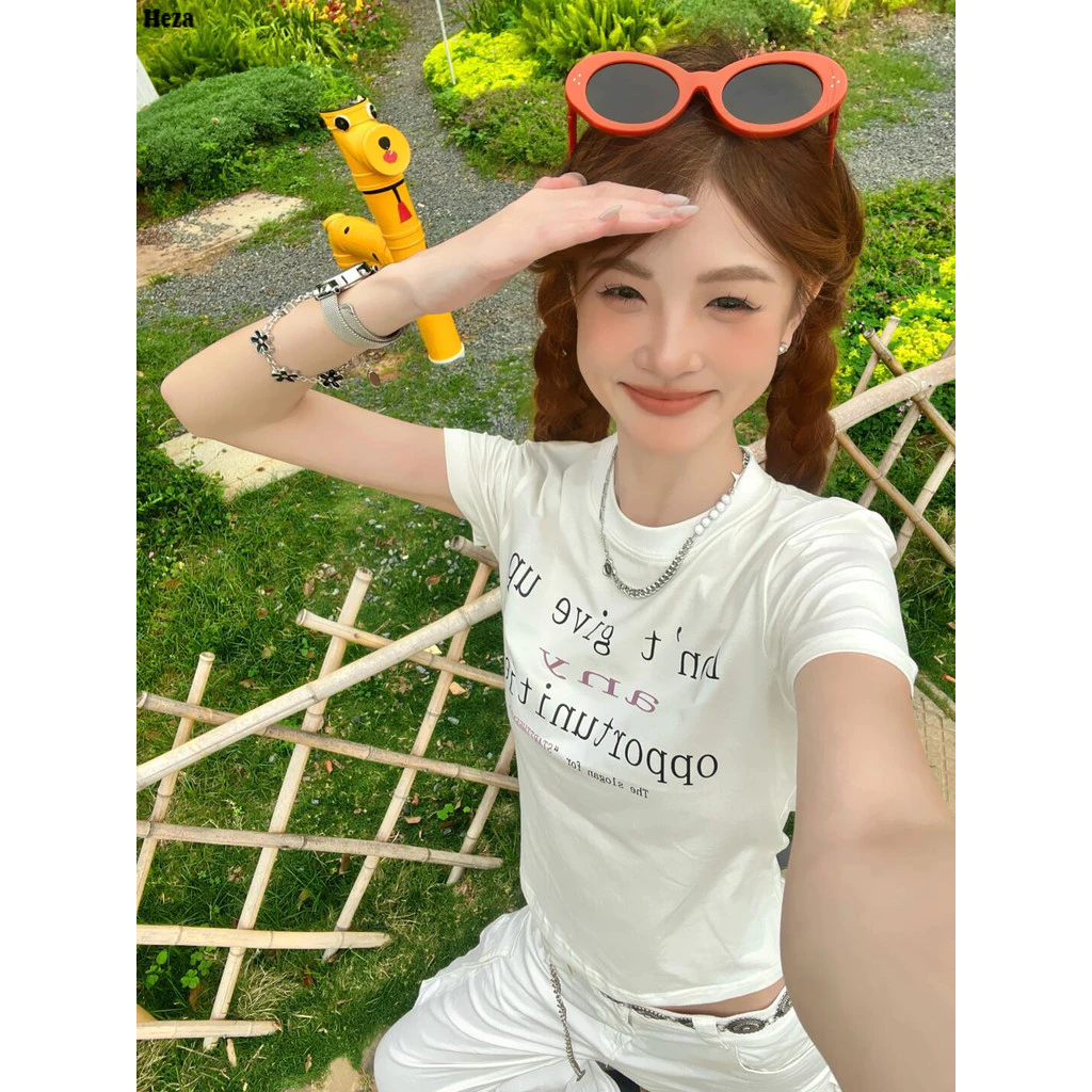 Heza áo phông áo thun nữ croptop baby tee Stylish hàn quốc Popular Casual WTX2450MEW 20Z240513