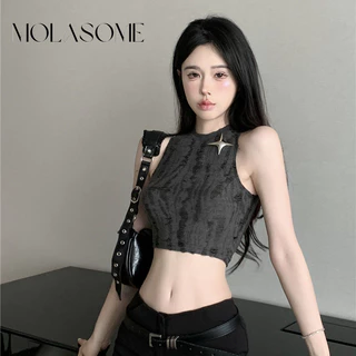 Molasome Nữ 2024 Gợi Cảm Cổ Tròn Không Tay Crop Navel Slim Fit Tank Top