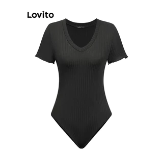 Lovito Bộ đồ liền thân đan sườn trơn thông thường cho nữ L89ED052
