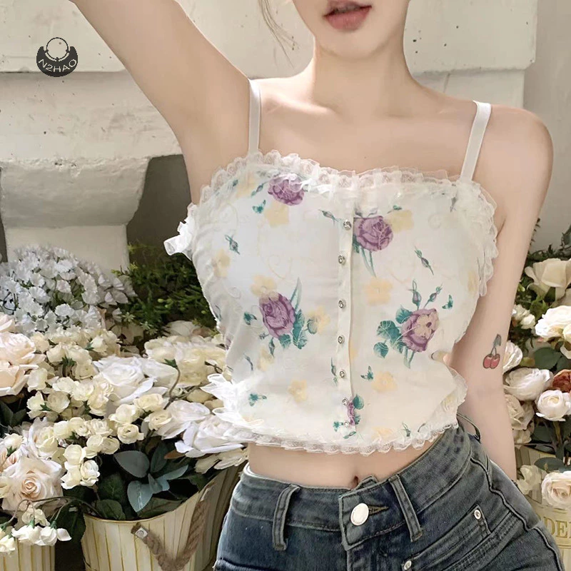 [HSNE] Áo Lót Ren Crop Top Không Tay Có Đệm Ngực Gợi Cảm MCL