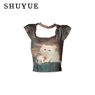 SHUYUE áo phông áo thun nữ croptop baby tee Xu hướng xu hướng thời trang INS WCS2440FDR 15Z240411