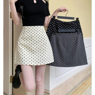 Real shot cost-effective~Spring and Summer New High Waist Slimming All-Matching Polka Dot Skirt