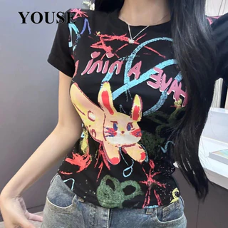 YOUSE áo phông áo thun nữ croptop baby tee hàn quốc Fashion Minimalist Cute WCS2440XW3 17Z240425