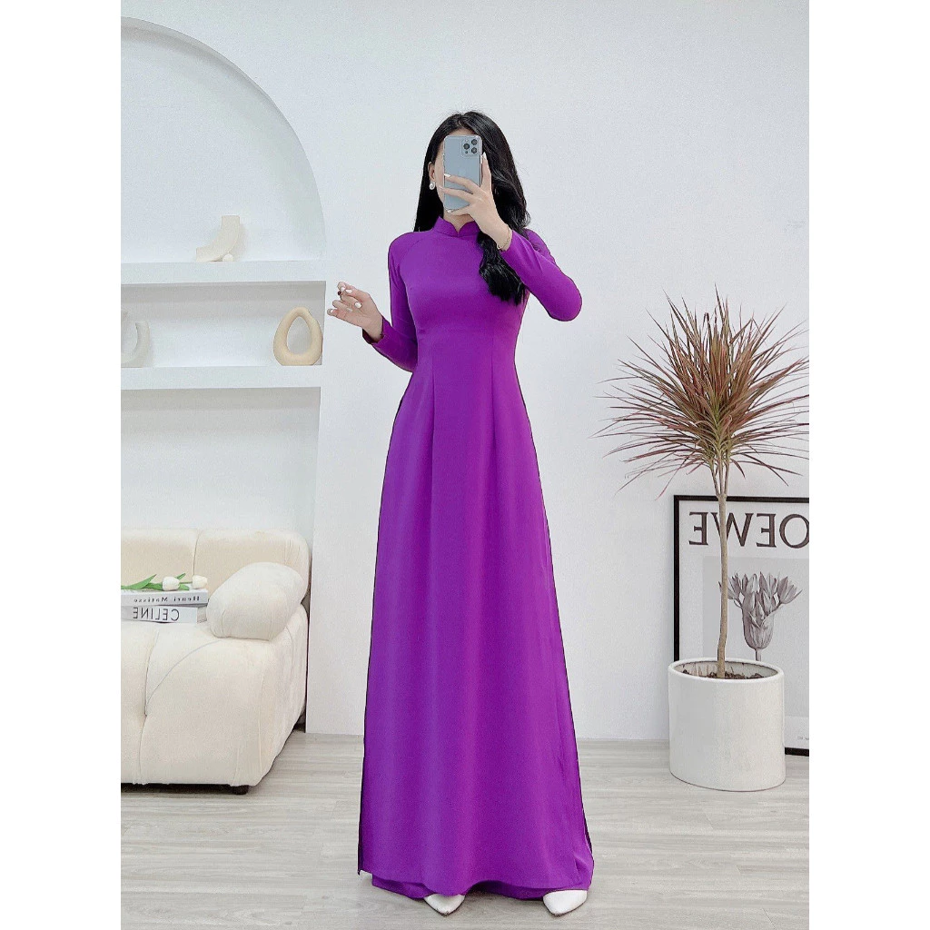 ÁO DÀI TRUYỀN THỐNG 4 TÀ MÀU TÍM HUẾ CHẤT LIỆU CHIFFON MỀM MẠI - ÁO DÀI THANH LIỄU