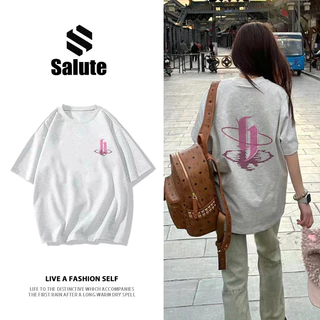 Áo phông nữ xám form rộng mùa hè local brand SALUTE cổ tròn girl phố áo thun in hình fashion 100% cotton Y1219