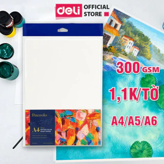 Combo 16 Tờ Giấy Vẽ Màu Nước 300gsm A4 A5 A6 Deli - Tô Màu Gouache Acrylic Water Color - Giấy Dày Thấm Tốt Không Dễ Rách