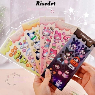 Risedot Nhãn dán Sanrio, Trang trí nhật ký Kuromi HelloKitty Nhãn dán mô hình, Văn phòng phẩm dễ thương Mymelody Pochacco Goo Thẻ trang trí cho bé gái