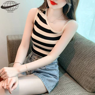 Kaisike Nữ Gợi Cảm Hot Girl Thiết Kế Không Tay Cổ Slant Slant Sọc Camisole