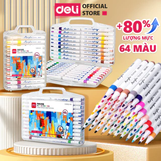 [Chính Hãng] Bút Sơn Màu Acrylic Marker Deli THÊM 80% MỰC - 12/24/36/48/64 Màu Tô Trên Mọi Chất Liệu