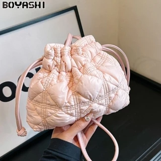 Boyashi Túi xô xếp ly dây rút hình thoi đơn giản xuyên biên giới dành cho nữ nylon đám mây túi đeo chéo vai đơn túi bánh bao nhẹ