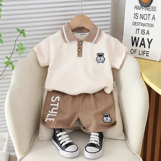 Quần Áo Bé Trai Tập Đi Mùa Hè Áo Polo Quần Short 2 Bộ Cotton Mềm Tay Ngắn Trẻ Em Trang Phục Quần Áo Trẻ Em