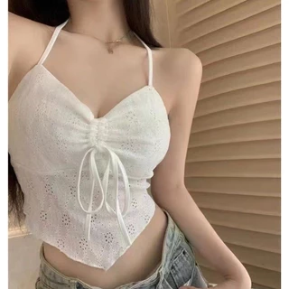 Mùa Hè Gợi Cảm Dây Ôm Phù Hợp Với Camisole Hot Girl Phong Cách Dây Cổ Xếp Ly Ren-up Camisole Nơ Re