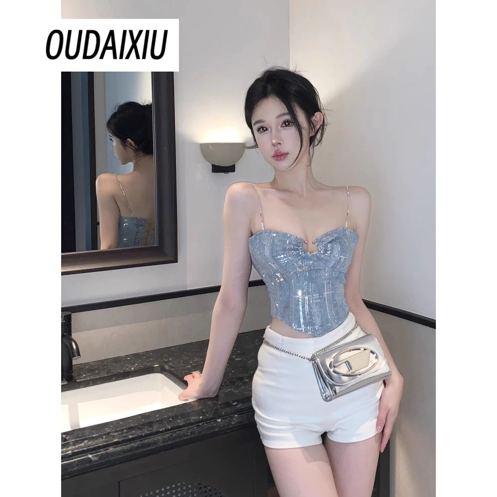 OUDAIXIU Áo 2 dây áo ba lỗ Thời trang hàn quốc cổ điển Gợi cảm thông thường Fashion WBX24207ZO 17Z240424