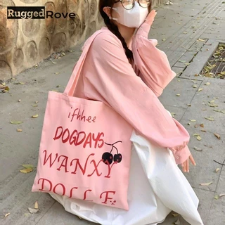 Rugged Rove Túi đeo vai nữ Rove chắc chắn Màu hồng mùa hè in chữ Túi xách vải dung tích lớn