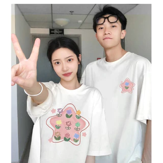 Fashmily Hàng có sẵn 100% Cotton Áo thun nữ tay ngắn Cặp đôi Hàn Quốc Oversize dáng rộng Tee 2024 Áo mới dành cho nữ / nam