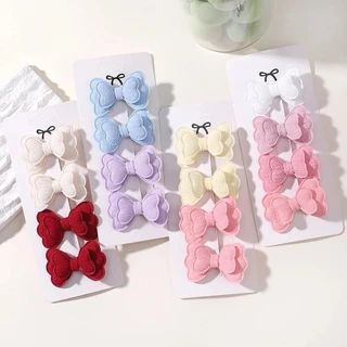 4 Cái / bộ Bộ Kẹp Tóc Màu Kẹo Cho Bé Gái Hai Lớp Nơ Dễ Thương Nổ Tóc Pin Cotton An Toàn Trẻ Em Phụ Kiện Tóc