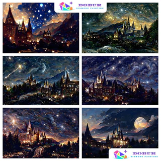 DOBUR | Bộ tranh kim cương | Hogwarts vào ban đêm 5D DIY Tròn / Vuông Full Khoan Canvas Với Số Thủ Công Quà Tặng Trang Trí Tường Nhà Cửa