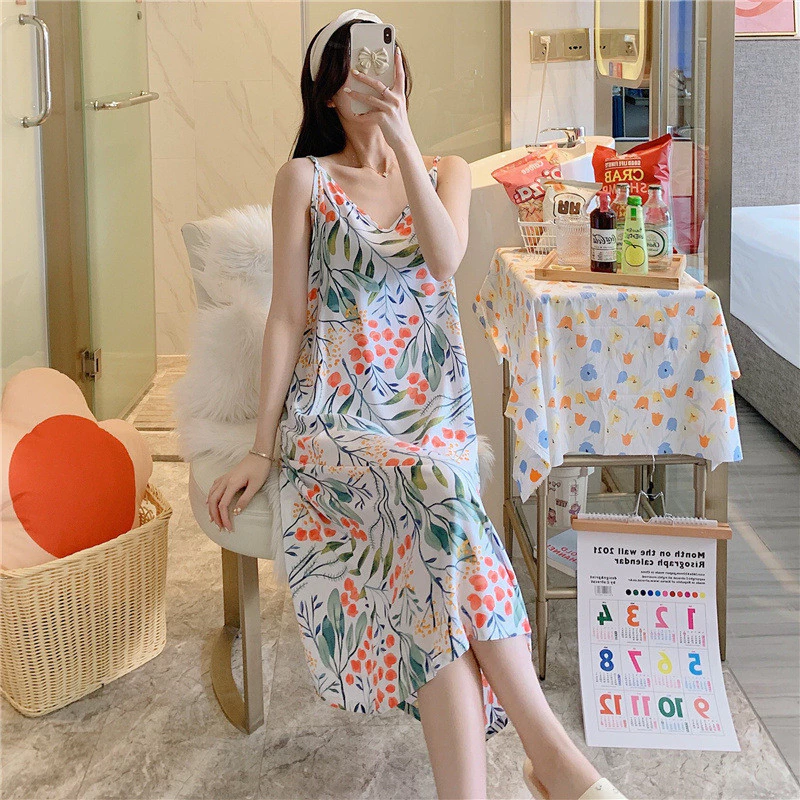 Váy đầm ngủ hai dây nữ mặc nhà vải Cotton lanh lụa tự nhiên thoáng mát mềm mại, đầm lanh mặc mùa hè, bigsize mã