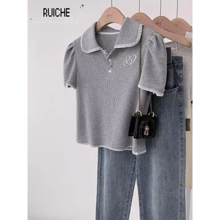 RUICHE áo phông áo thun nữ croptop baby tee phổ biến Xu hướng Vintage Dễ thương WCS2451K6Y 23Z240603