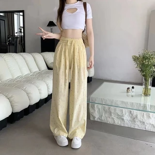 Casual High Waist  MilyfashionFemale  Yellow Polka Dot Trousers Wide Leg Pants   Thin Summer Straight  