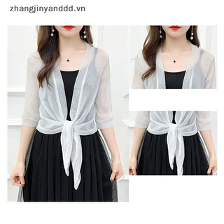 ♥Zb♥ Áo khoác thời trang Cardigan nửa tay Áo khoác ren phía trước Áo khoác ngắn mỏng dành cho nữ ^ d ^