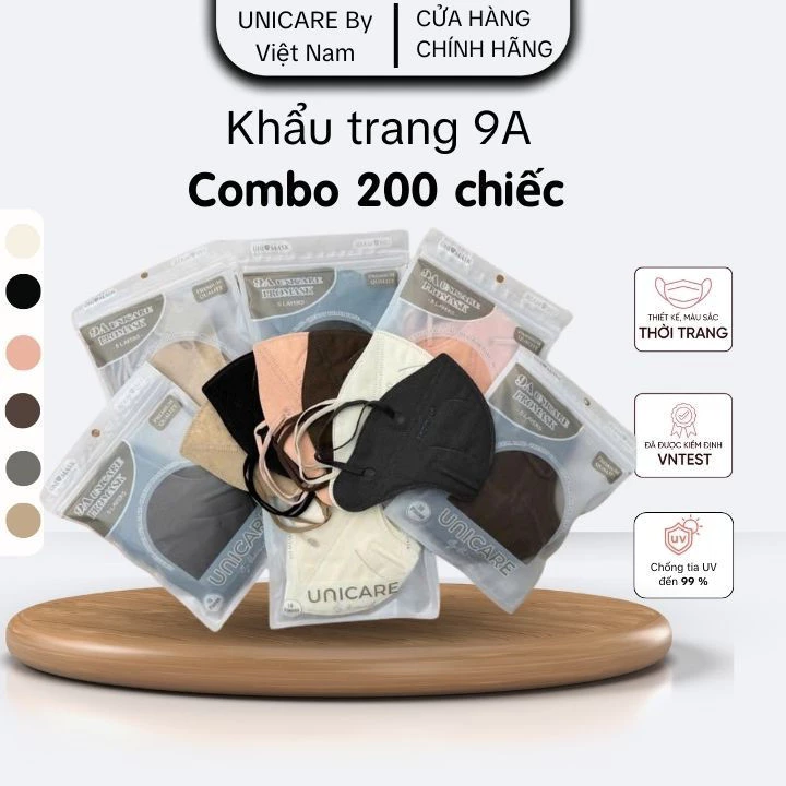 [ LIVE KOC] COMBO 200 chiếc Khẩu Trang 9A UNICARE chống nắng toàn diện dày dặn 5 lớp - Hàng chính hãng