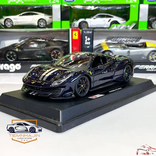 Mô hình xe trưng bày cao cấp Ferrari 488 Pista tỷ lệ 1:24 hãng Bburago màu xanh đen