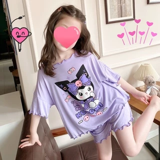 Bộ đồ ngủ Kuromi hoạt hình mùa hè mới 2024: Đồ mặc nhà cho bé gái Ice Silk Loose Fit Hợp thời trang và thoải mái