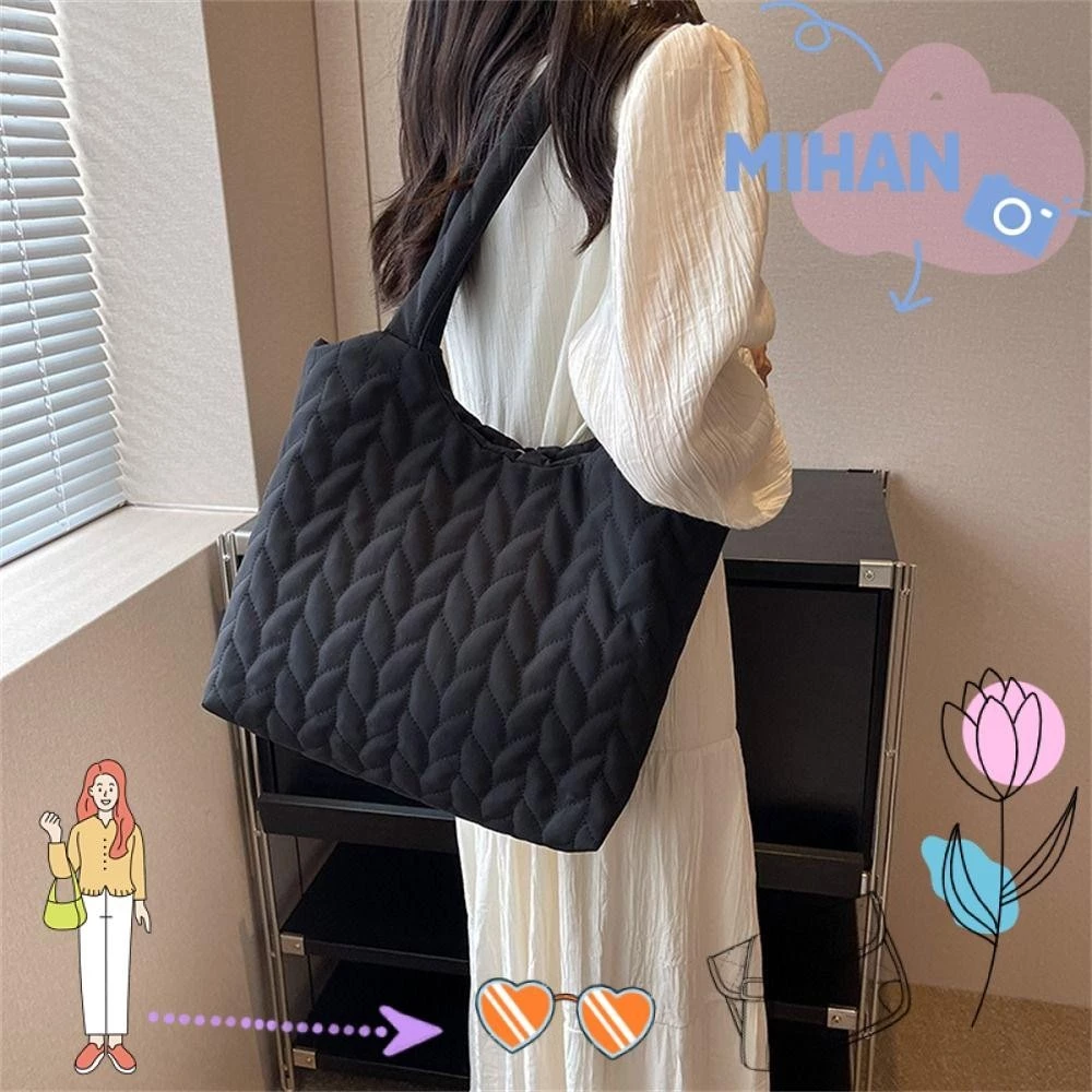 Túi Tote Quilted MIHAN1, Túi Xách Đệm Cotton Thêu Màu Trơn, Túi Tay Cầm Dung Tích Lớn Hợp Thời Trang Nữ