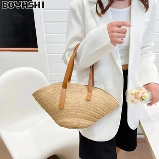 Boyashi Vỏ Rơm Túi Đeo Vai Di Động Thường Ngày Đi Biển Túi Handmade Túi Nữ Hợp Thời Trang