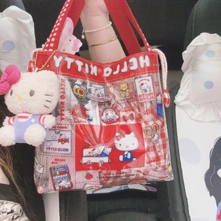 Dễ Thương Hello Kitty Túi Xách KT Đa Năng Dung Tích Lớn PVC Chống Thấm Nước Túi Đeo Vai Cô Gái In Hình Túi Cầm Tay