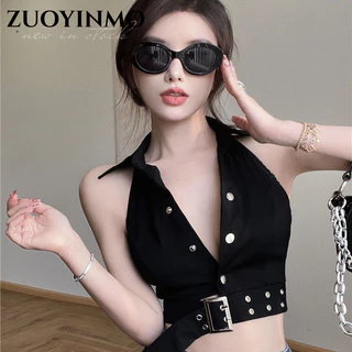 Zuoyinmoáo ngắn dây đeo vai bằng kim loại màu đen, thời trang, xuân hè 2023, quyến rũ dành cho nữ