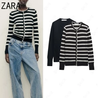 Zara Họa tiết phong cách mới Áo len sáp mềm Áo khoác dệt kim có nút 0506110