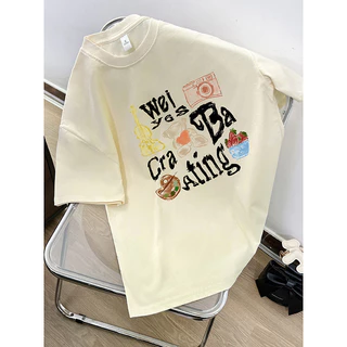 Fashmily 100% Cotton Oversize Áo Nữ Mới Hàng Sẵn Có Mùa Hè Hàn Quốc Tay Ngắn Thời Trang Unisex Tee Rời Cổ Tròn Quần Áo Nam