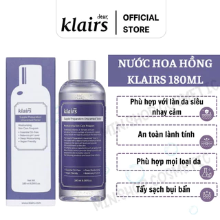 [CHÍNH HÃNG] Toner dưỡng ẩm, nước hoa hồng cân bằng da Klairs 180ml không mùi, dưỡng ẩm tức thì