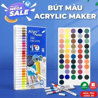 Bút Màu Acrylic Marker 12/24/36/48/60 Cao Cấp chuẩn hãng Màu Sắc Tươi Sáng