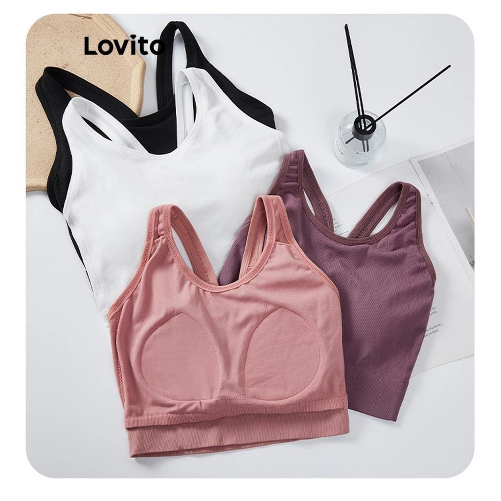 Áo ngực Lovito hở lưng màu trơn phong cách thể thao cho nữ LNL43040