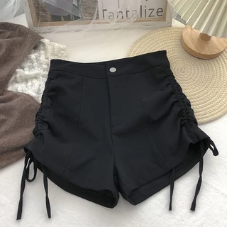 Mùa Thu Mới Size Lớn Cô Gái Béo Quần Ống Rộng Nữ Cao Cấp Giảm Béo Dây Chữ A Quần Short Màu Đen Thường Ngày Nóng Quần